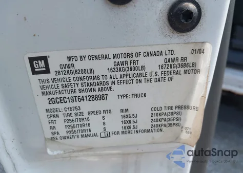 2004 Chevrolet Silverado 1500 Work Truck z USA, uszkodzony, nr VIN 2GCEC19T641288987